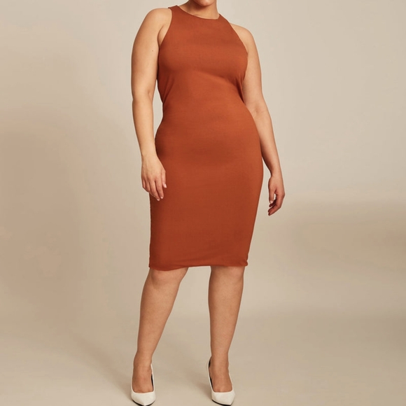 NWT 11 Honore Bronze Brown Camille Body Skimming Soft Jersey Midi Dress 1X - Picture 1 of 7